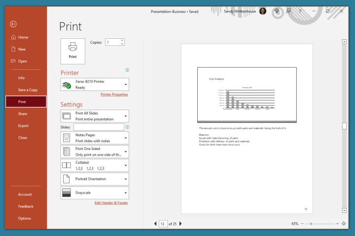 Imprimer l'écran dans PowerPoint sous Windows.