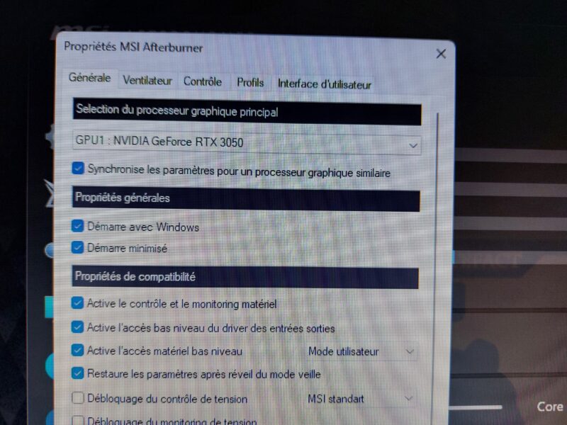 Réglages MSI Afterburner Mini PC gaming