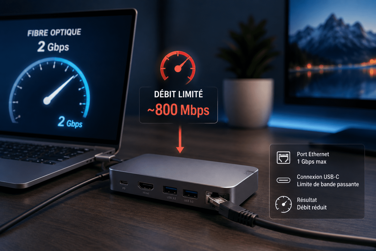 Pourquoi je n'ai pas le debit de ma fibre optique sur mon dock USB-C