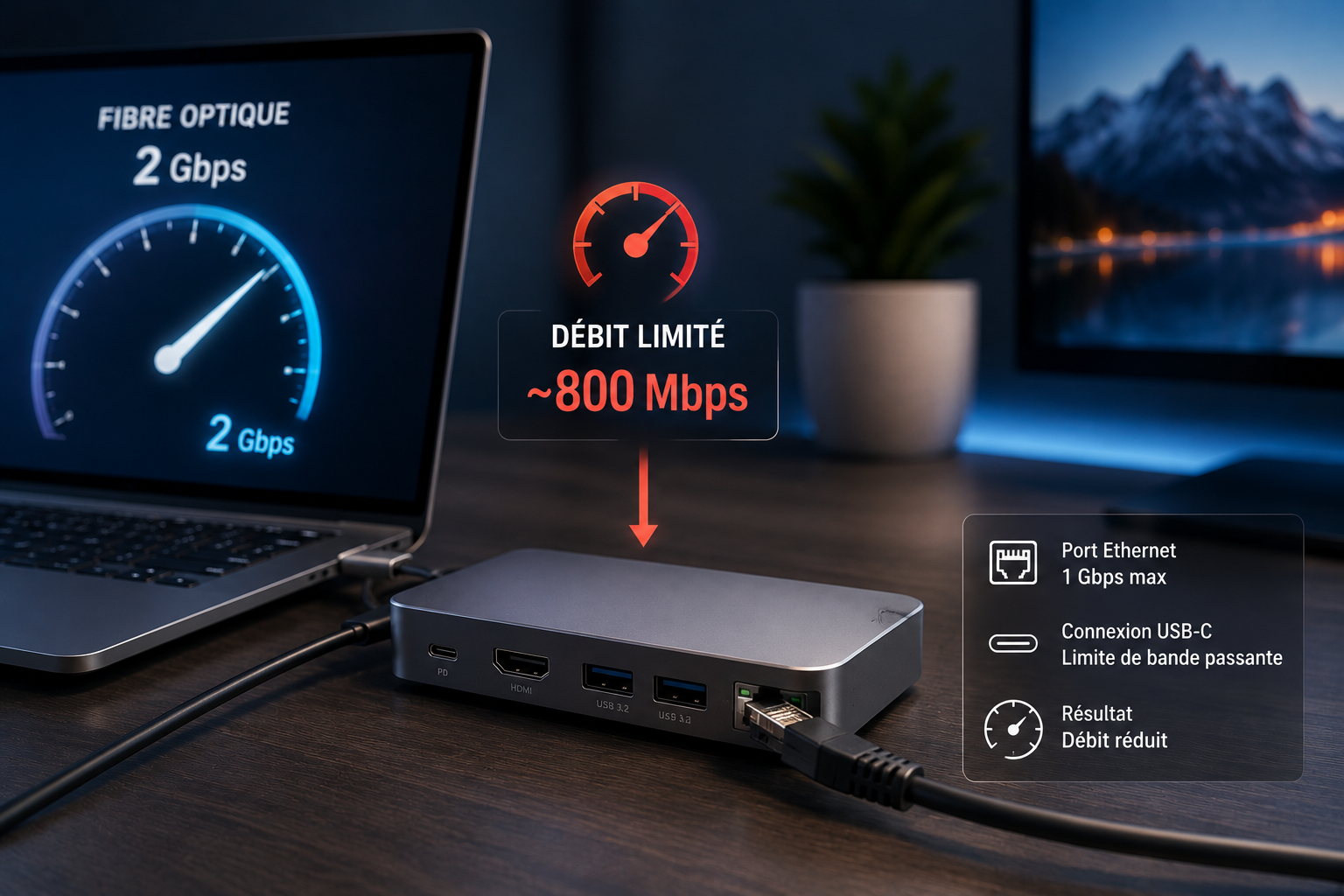 Pourquoi je n'ai pas le debit de ma fibre optique sur mon dock USB-C