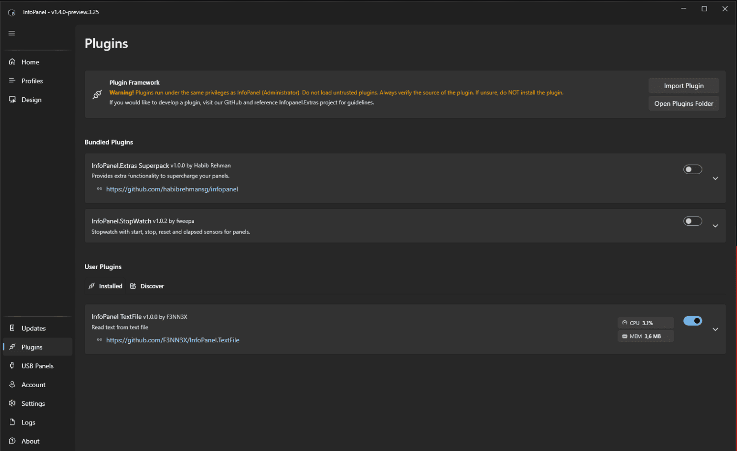 Liste des plugins InfoPanel