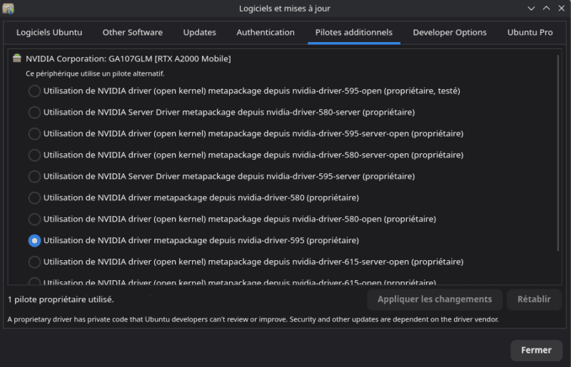 Pilotes additionnels Ubuntu