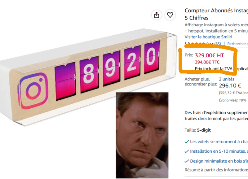 Prix compteur abonnés Instagram